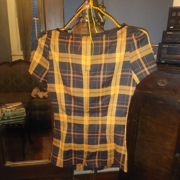 Collectif Mimi Orange Plaid Top - Picture 6 of 8